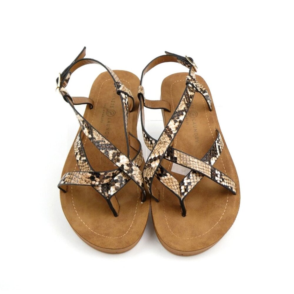 Chinese Laundry Snake Embossed Strappy Flat Sandals - Women's Size 6‎